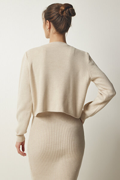 Lovelyİstanbul Knitwear Cardigan and Dress Set - Cream Lyy0078