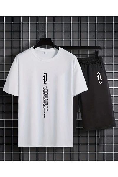 Elfa Tekstil ΚΑΘΕΤΟ Μπλουζάκι με στάμπα - Jogger T-Shirt Crew Neck Bottom Top Σετ αθλητικών