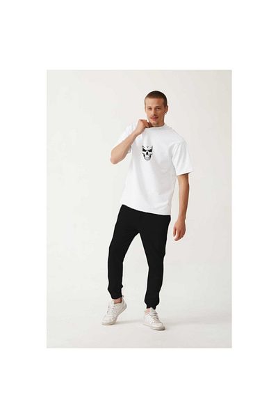Pink Sky Skeleton Printed White T-Shirt - Black Tracksuit Bottom Top Set