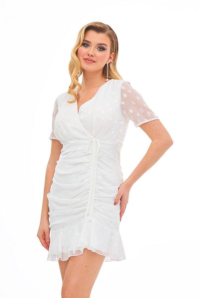 Carmen Ecru Short Sleeve Chiffon Wedding Dress