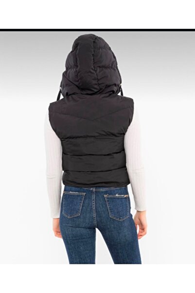 MODA Black Hooded Lining Padded Short Inflatables Vest