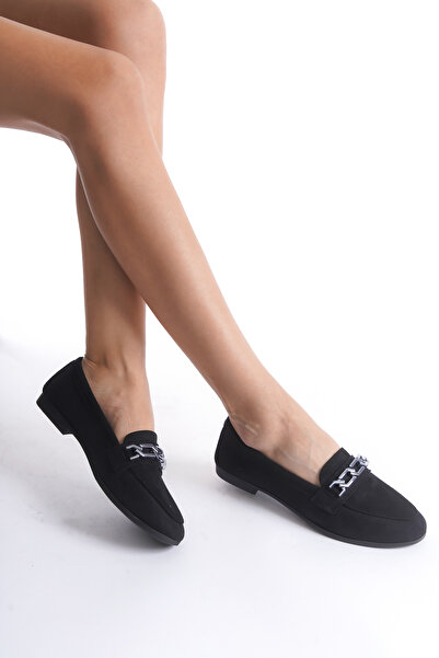 Ayakkabı Podyumum '' SEÇİL '' SİYAH SÜET GÜNLÜK DÜZ TABAN TOKALI MASKÜLEN LOAFER YENİ SEZON
