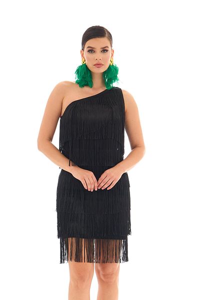 Carmen Schwarzes, einärmliges Henna- und After-Party-Kleid mit Quasten