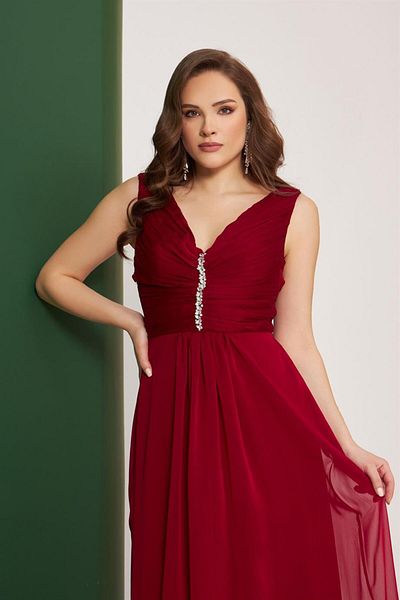 Carmen Rochie de seară lungă și rochie de invitație din șifon burgundy