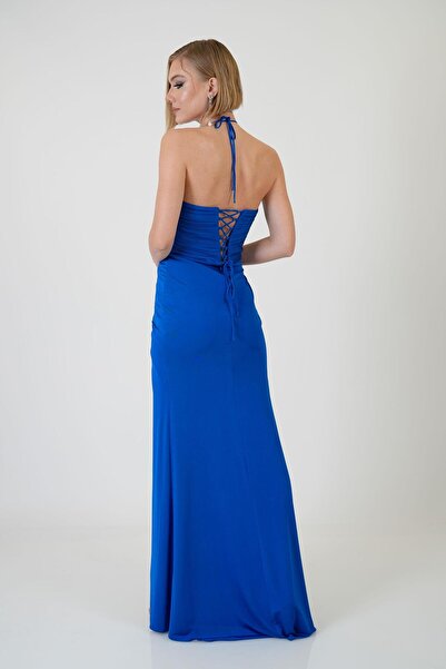 Carmen Saks Halter Slit Sandy večerní šaty