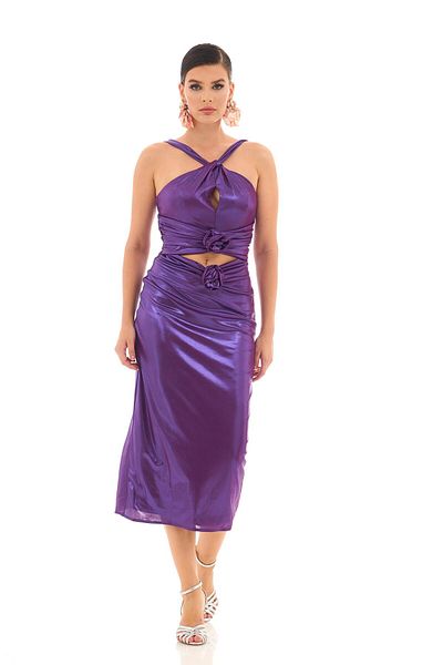 Carmen Rochie de seară nisipoasă decoltată cu trandafiri violet