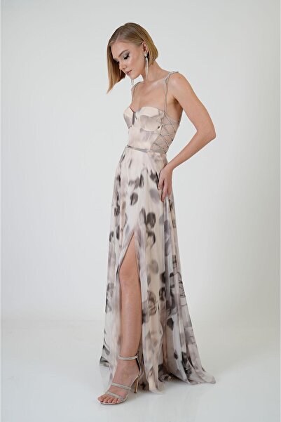 Carmen Siyah Empirme Yırtmaçlı Uzun Abiye Elbise