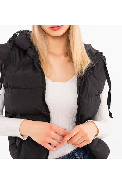 MODA Black Hooded Lining Padded Short Inflatables Vest