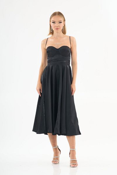 Carmen Μαύρο βραδινό φόρεμα Satin Organza - Strappy Design