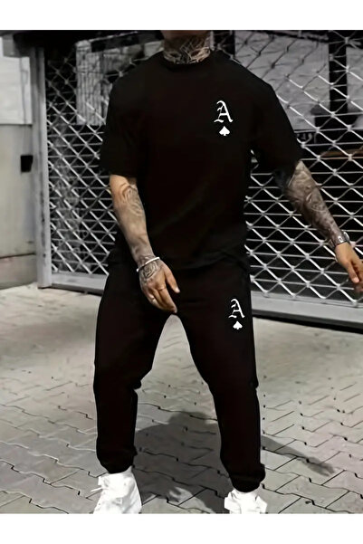 HOFFNUNG Ace Printed T-Shirt - Jogger T-Shirt Crew Neck Bottom Top Tracksuit Set