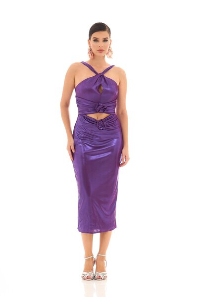 Carmen Mor Gül Detaylı Dekolteli Sandy Abiye Elbise