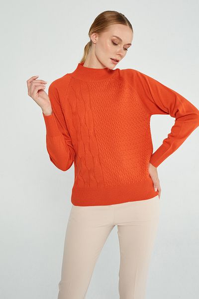 JOVENMADRE Pulover de tricotaj pentru femei portocaliu, cu model, cu guler în picioare