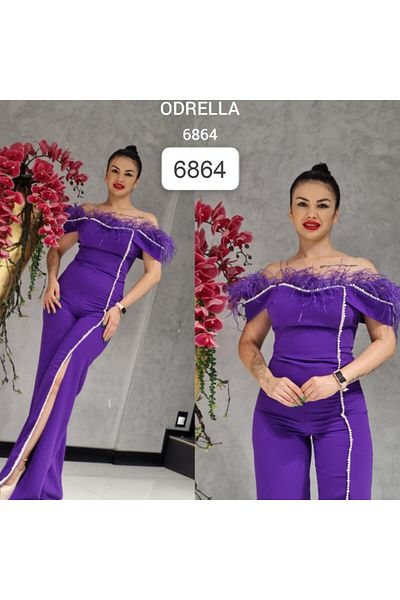 Robes STrapless Crepe Evening Dress wiTh STone and FeaTher DeTail - Sleeveless and SliT