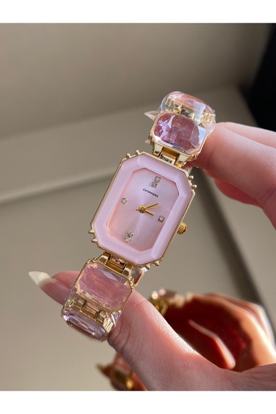 ROSESSO Swaroski pembe gold taşlı sekizgen kadın kol saati