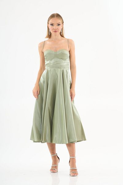 Carmen Rochie de seara cu bretele din organza din satin verde fistic