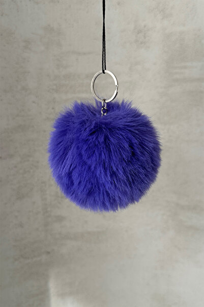 Serenita Mare İndigo Tüylü Peluş Pofuduk Ponpon Kürk Puf Top Ev Ofis Araba Te...