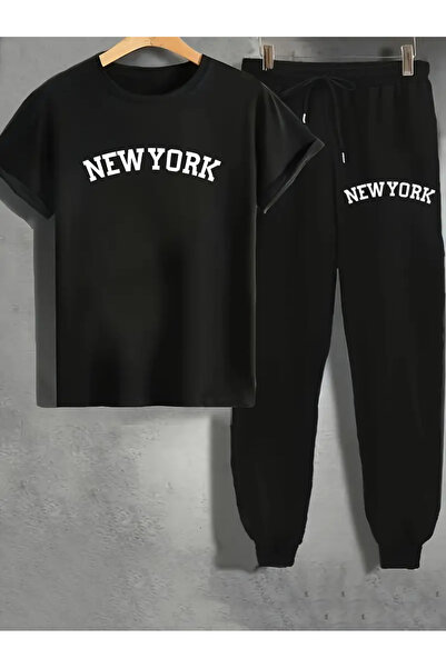 HOFFNUNG New York Printed T-Shirt - Jogger T-Shirt Crew Neck Bottom Top Tracksuit Set