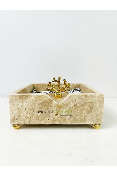 Modestmar Travertine Marble Napkin Holder Gold Coral - Travertine Napkin Holder
