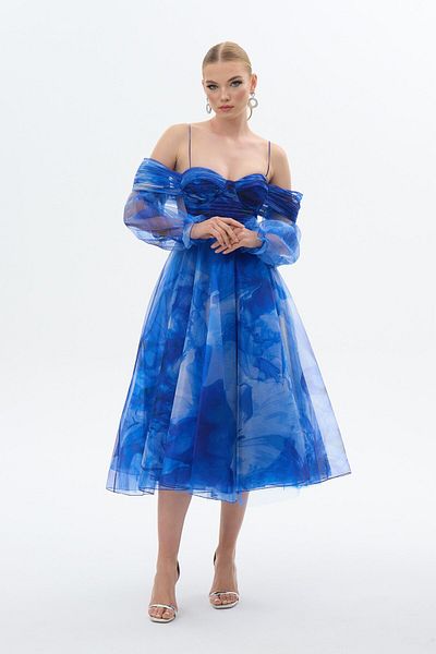 Carmen Organza Printed Saks Evening Dress - Strappy