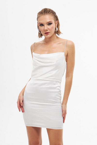 Carmen Rochie de seara scurta din satin, ecru, fara spate