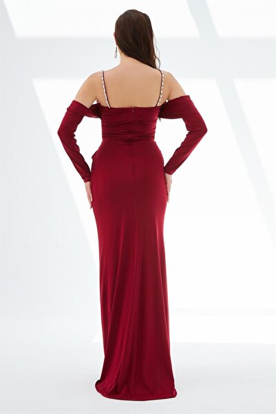 Carmen Claret Red Sandy Hrudník Stoned Strap Dlhé večerné šaty