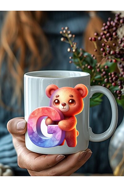 Evion Ayıcıklı Harf Şeklinde Kişiye Özel 3 Boyutlu Tasarım Seramik Kupa Mug - Hediyelik Kupa Bardak