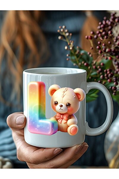 Evion Ayıcıklı Harf Şeklinde Kişiye Özel 3 Boyutlu Tasarım Seramik Kupa Mug - Hediyelik Kupa Bardak