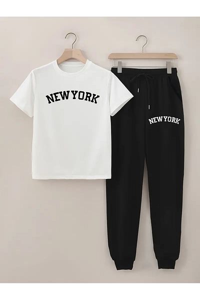 Elfa Tekstil Μπλουζάκι με στάμπα NEW YORK - Σετ αθλητική φόρμα με μπλουζάκι Jogger Crewneck