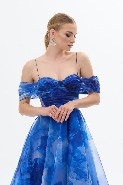 Carmen Organza Printed Saks Evening Dress - Strappy