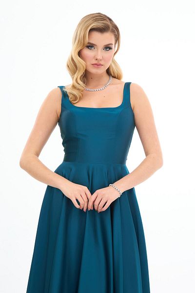 Carmen Rochie de seară din satin midi decoltată cu spatele petrol
