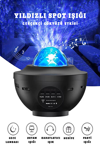 iHome Yıldızlı Projektör Gökyüzü Bulutsu Galaxy Lazer Işıklı Disko Bluetooth ...