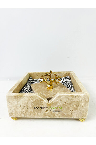 Modestmar Travertine Marble Napkin Holder Gold Coral - Travertine Napkin Holder