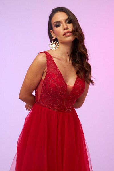 Carmen Piros tüll alacsony szárú midi ruha