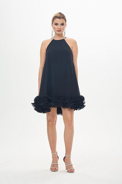Carmen Fustă neagră Rochie de seară scurtă de Sifon Floral