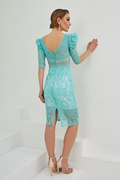 Carmen Φόρεμα Prom με δαντέλα με μανίκια Flounce