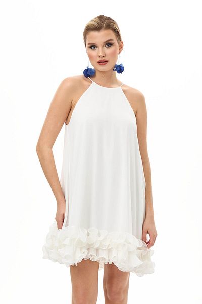 Carmen Fustă ecru Rochie de seară scurtă din sifon cu flori