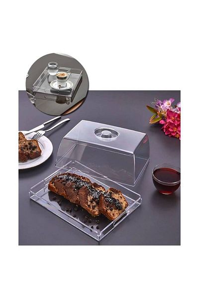 Paşabahçe Cake Jar Serving Tray with Crystal Tray 26X19X11 cm