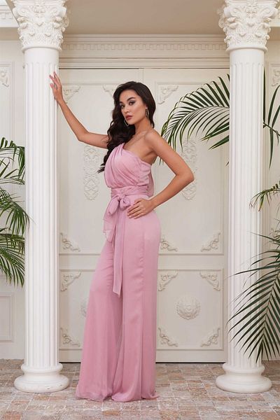 Carmen Powder Chiffon One Shoulder Knitted Jumpsuit