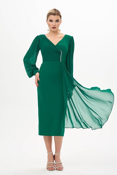 Carmen Βραδινό φόρεμα με μακρυμάνικο Crepe Plus Size