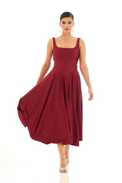 Carmen Rochie de seara midi din satin - burgundy, rochie decoltată la spate