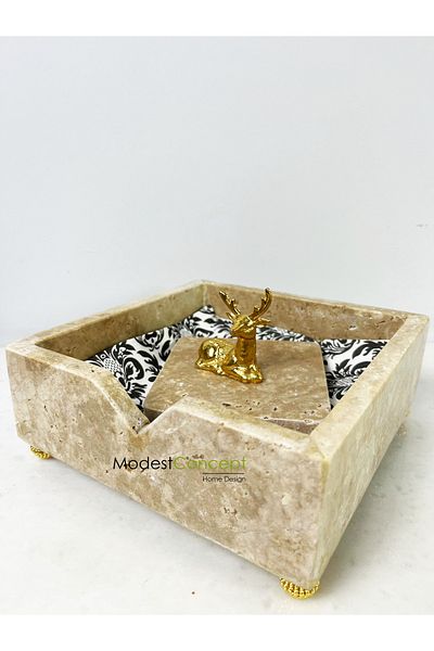 Modestmar Travertine Marble Napkin Holder Gold Sitting Deer - Travertine Napkin Holder