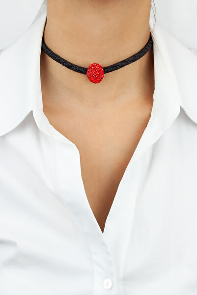 Liveyn Design قلادة المختنق حجر الكريستال الأحمر