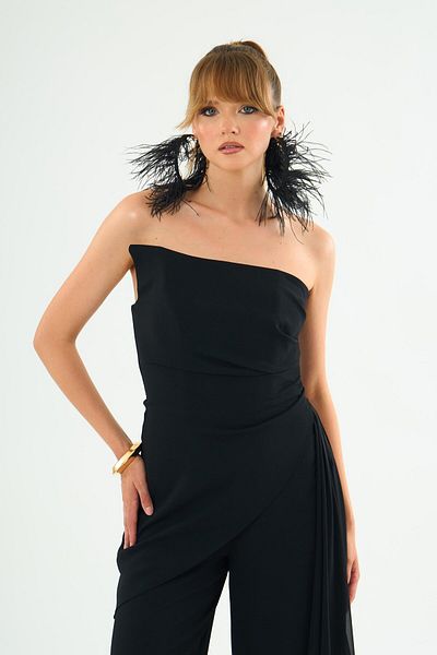 Carmen Strapless Black Crepe Jumpsuit - Tailed