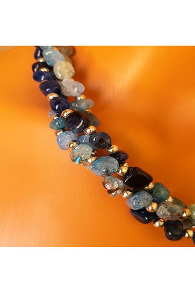 Asteria Elite Navy Blue Large Broken Agate 3 Row Detachable Peace, Communication and Evil Eye Protection Necklace