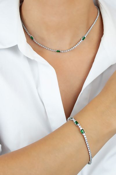 Liveyn Design Waterway Green Crystal Detail Necklace Bracelet Set