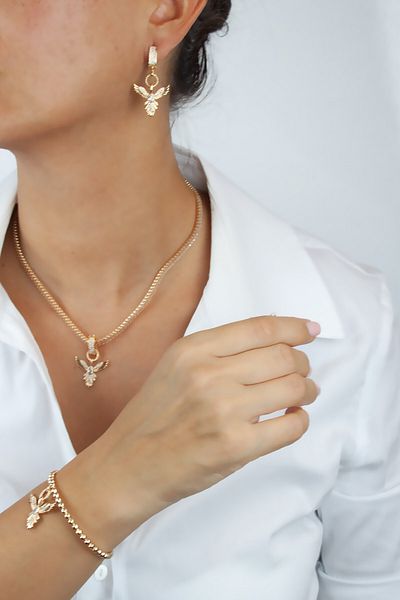 Liveyn Design Zircon Stone Detailed Baguette - Phoenix and Bracelet Earrings Set of Three