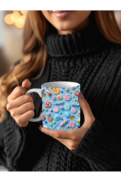 Evion 3D Design Ceramic Mug Coated with Candies - Gift Mug Cup