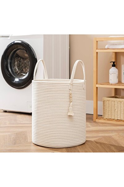 Bohemahomedecor سلة ألعاب مزخرفة باللون الأبيض من إكرو