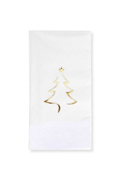 Story 40X40 cm Gold Leaf Christmas Pine Tree Patterned 16 Pieces White Colored Paper Napkins