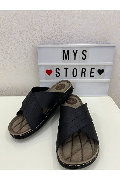 Apella Large Size Soft Leather Orthopedic and Light Sole Cross Men's Slippers